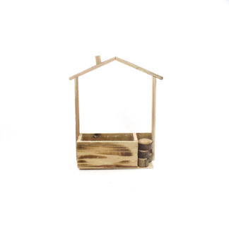 Houten planter in de vorm van een huis 29x10cm H37cm