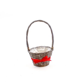 Hengselmand wilg bruin washed met rode strik rond D18 H12/33 B12cm