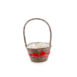 Hengselmand wilg bruin washed met rode strik rond D21 H13/36 B15cm