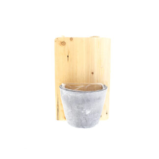 Houten paneel naturel met hangtouw 20x12 H30 met pot blauw (turmi)