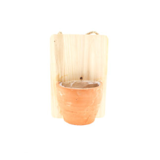 Houten paneel naturel met hangtouw 20x12 H30 met pot terra (turmi)