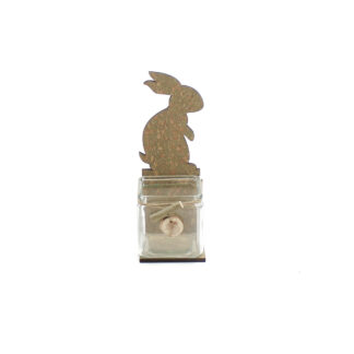 Houten konijn met glaspot 10,5x10 H10/27,5cm