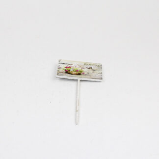 Houten bordje 10x7cm "flowers" on stick 15cm