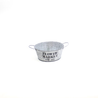 Zink grijs whitewash "Flower Market" met metalen oren rond D22 H9cm
