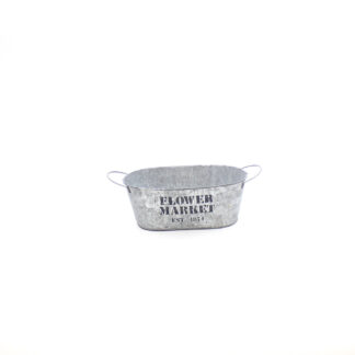Zink grijs whitewash "Flower Market" met metalen oren ovaal 26x15 H10cm