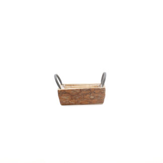 Houten bak schors bruin met metalen oren grijs 24x11 H8cm