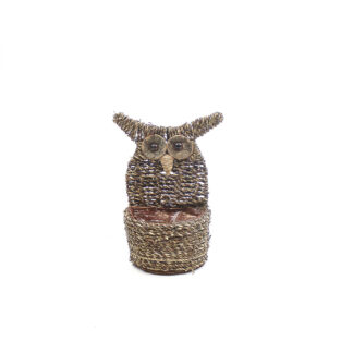 Mand uil zwart met stro en touw (groot) 32x16,5cm