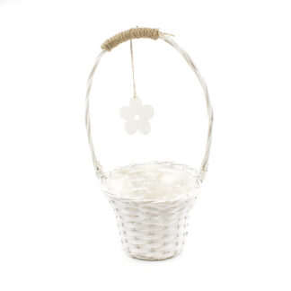 Hengselmand spaanhout wit D31cm met touw en bloem