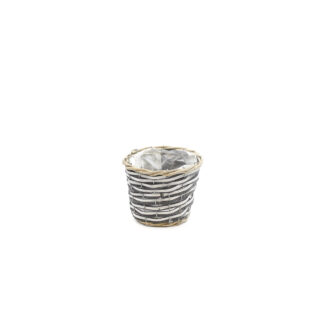 Potmand donker grijs en licht grijs met bruin/naturel rand D18cm