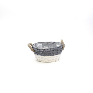 Mand wilg grijs bovenkant met wit onderkant met touw oren ovaal 24x19 H12cm