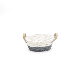 Mand wilg wit bovenkant met grijs onderkant met jute oren ovaal 28x19 H12cm
