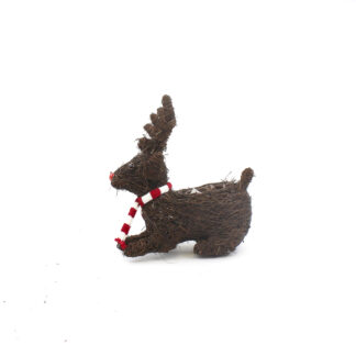 Salim bruin liggend rendier met sjaal rood/wit ES D8,5cm