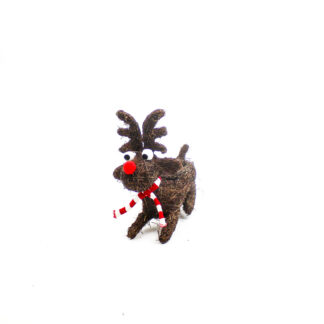 Salim bruin liggend rendier met grote ogen en sjaal rood/wit gat D8,5 23x11 tot. H30cm