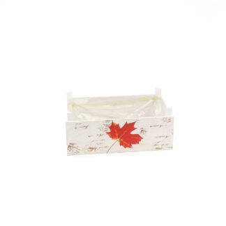 Houten rechthoek/kist wit met bladeren print 25x17 H8/10,5cm