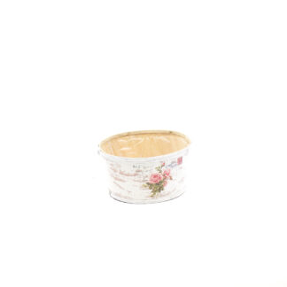 Spaanhout rond ansichtkaart met roos print D23 H12cm