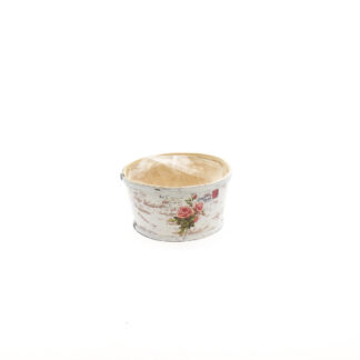 Spaanhout rond ansichtkaart met roos print D20 H11cm