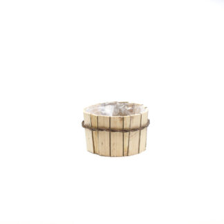Houten bak latten naturel met tak bruin in midden rond D26 H15 B21cm