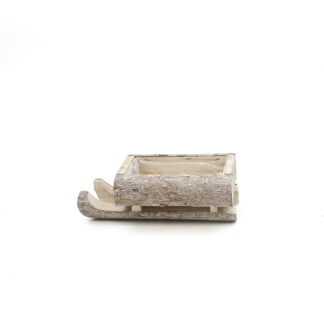 Houten slee schors whitewash 24x16 H12 B34x14cm