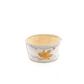 Spaanhout wit met grijze rand met print geel blad rond D23 H12cm