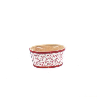 Spaanhout wit met print rood barok ovaal 22x18 H11cm