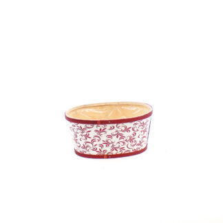 Spaanhout wit met print rood barok ovaal 26x20 H12cm