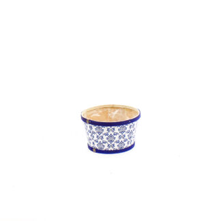 Spaanhout wit met print blauw barok rond D17 H10cm