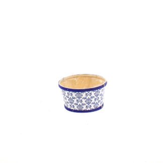 Spaanhout wit met print blauw barok rond D20 H11cm