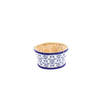 Spaanhout wit met print blauw barok rond D23 H12cm
