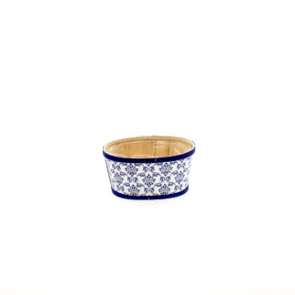 Spaanhout wit met print blauw barok ovaal 22x18 H11cm