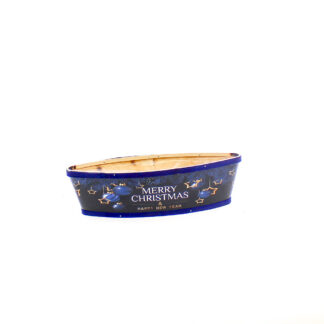 Spaanhout met "Merry Christmas" print donkerblauw boot 38x13 H10cm