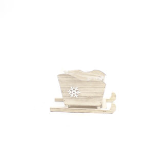 Houten slee licht-bruin met witte sneeuwvlok 18x12 / 14x12 tot. 25x13cm