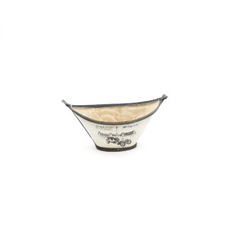 Spaanhout boot met auto print creme grijs 31x16cm