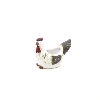 Keramiek kip wit met bruin en lange staart 22x14x18 ES9cm