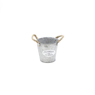 Zinken emmer met touw oren "Flowers & Garden" D16 H14 B11cm