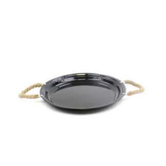 Zink plateau rond zwart met dikke touworen D29 H2,5cm