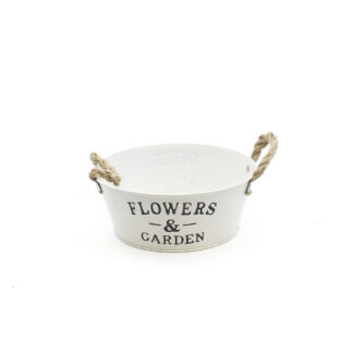 Zink wit "Flowers & Garden" met touw oren rond D22cm