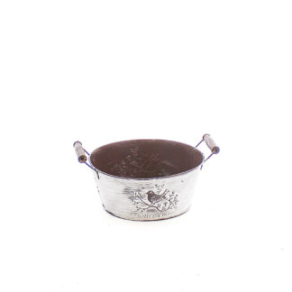 Zink rond whitewash met houten oren en vogel print D22cm