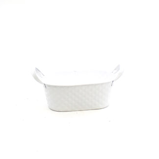 Zink met ruit motief wit met oren ovaal 26x15 H10cm
