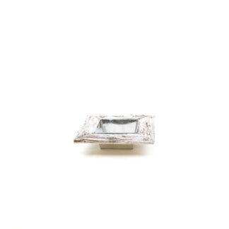 Plateau zink vierkant met schors rand wit 25x25 (14x14) H7cm