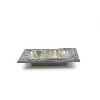 Plateau zink rechthoek met schors rand grijs 38x26 (26x16) H7cm