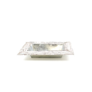 Plateau zink rechthoek met schors rand wit 38x26 (26x16) H7cm