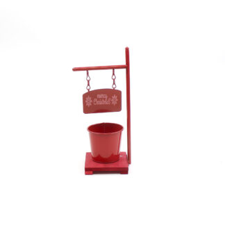 Metalen standaard met bord H29/34 B12x12 met pot D10 H9 B8cm rood