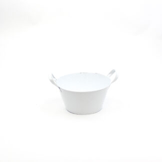 Zink wit met stippen patroon met zinken oren rond D23 H10,5 B15,5cm