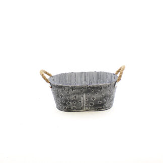 Zink zwart whitewash met sterren en touw oren ovaal 30x18 H13 B25x13cm