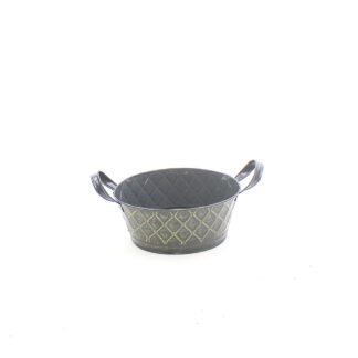 Zink grijs met ruit patroon goud met zinken oren rond D22 H9 B17cm