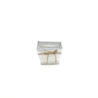 Zink grijs whitewashed met touw strik vierkant 18x18 H13 B13x13cm