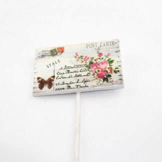 Houten bordje 10x7cm "Post Carte" op steker 15cm