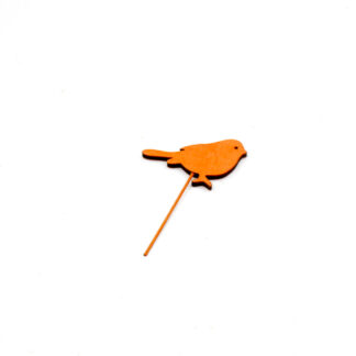 Vogel hout oranje op steker 10cm