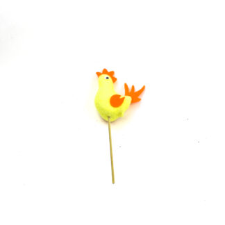 Kip 7cm geel met oranje op steker 9cm