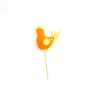 Kip 7cm oranje met geel op steker 9cm